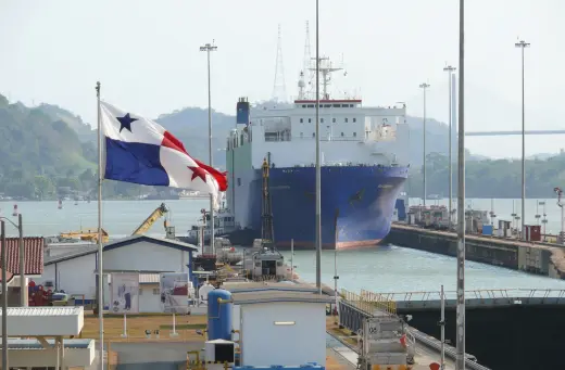A ship sailing through the Panama Canal