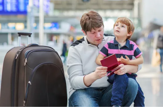 A father with his son at an airport
