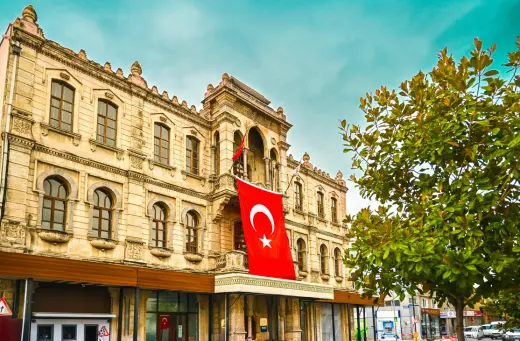 Square in Turkey with the national flag