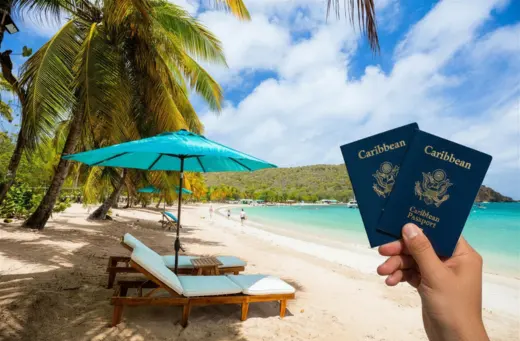 Person in the Caribbean holding their citizenship passport