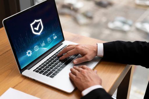 A businessman using a computer