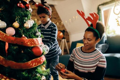 Mother and son making Christmas tree in a Panamanian home