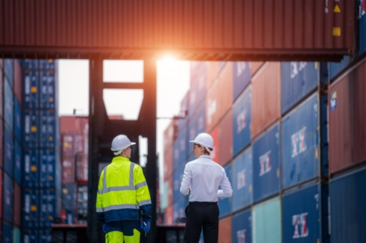 Employees checking loads of merchandise in one of the US foreign trade zone