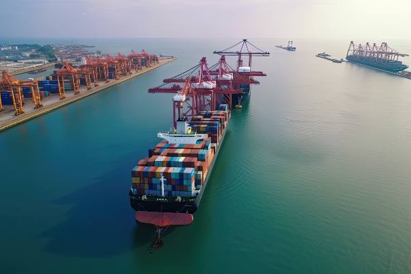 Panama-flagged cargo ship arriving at international port
