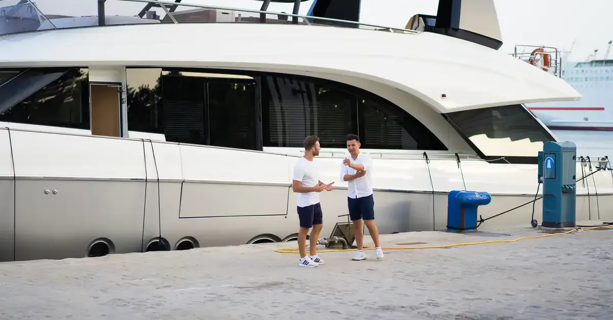 Businessman and boat owner negotiating the rental of a yacht in Panama