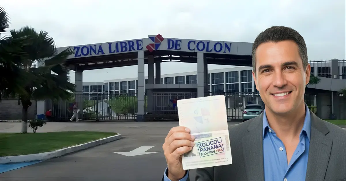 Hombre en la zona franca con su visa de compras en ZOLICOL
