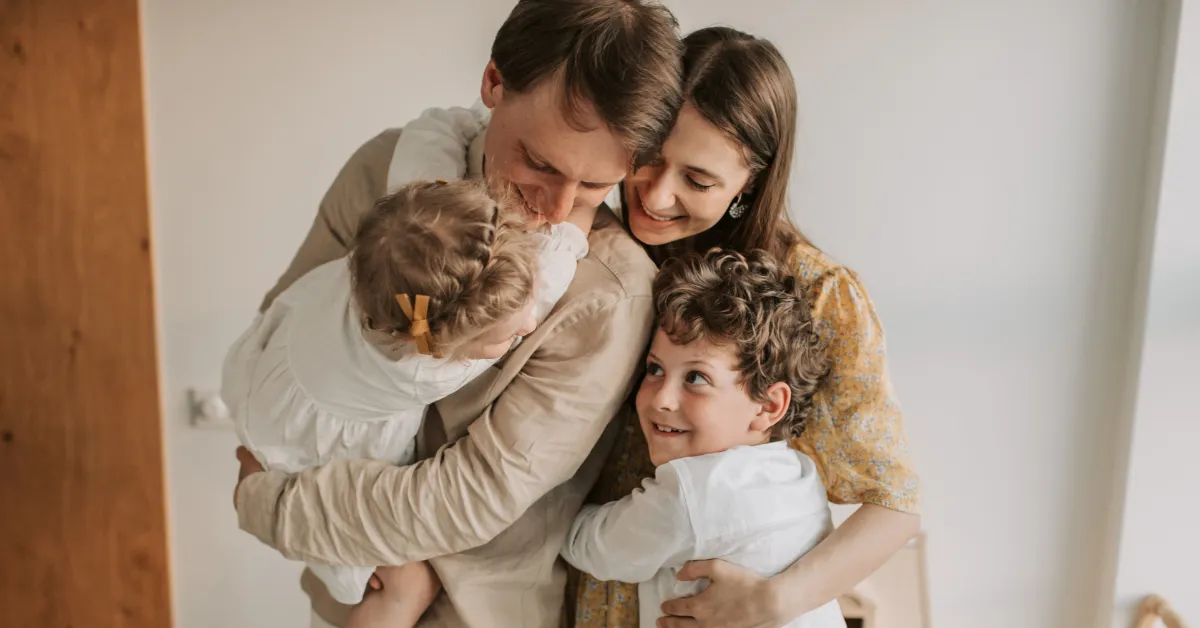 Parents and children in a family setting